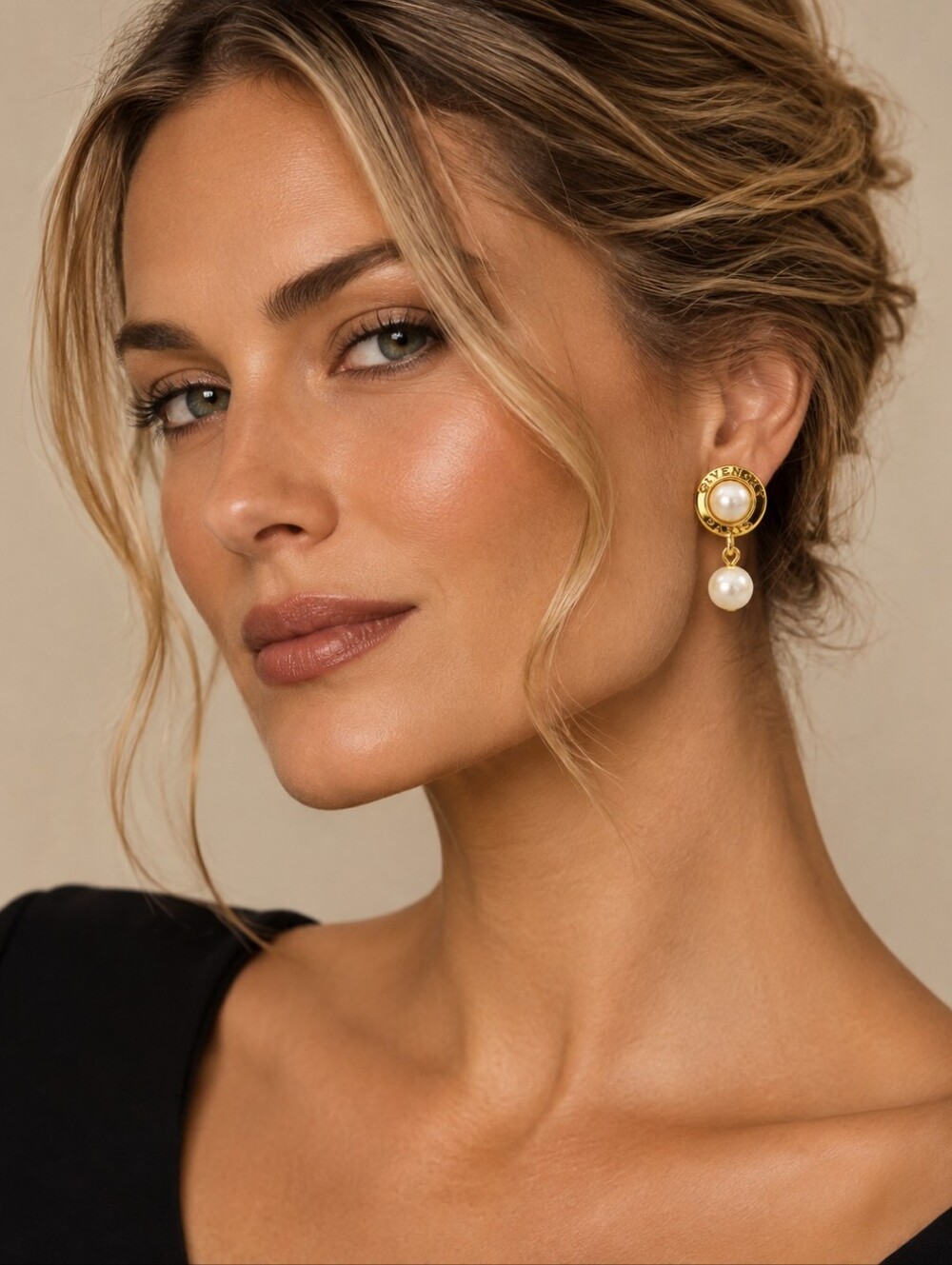Vintage Givenchy Gold Pearl Clip-On Earrings Classic Designer Statement